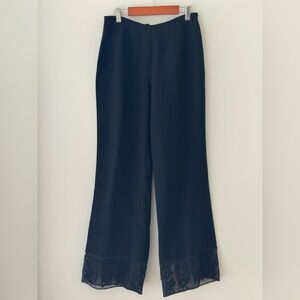 Vtg Albert Nipon Women’s Sz 6P Black Dress Pants Beaded Lace Hem Zipper Retro